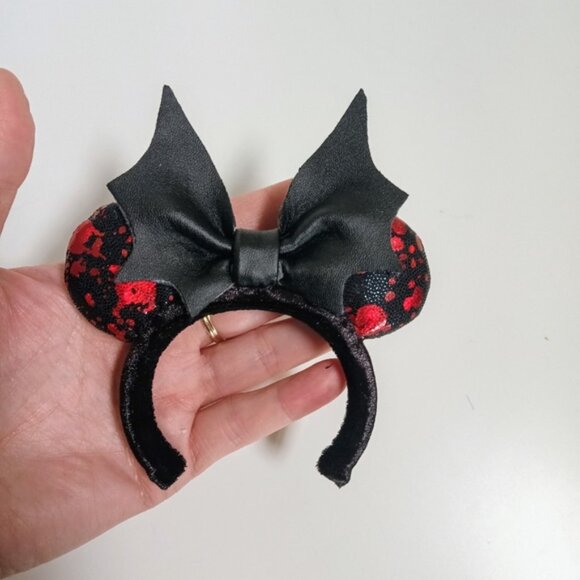 Custom Made Disney Style Ears Labubu Metallic Blood Splatter With Bat Bow - Picture 2 of 5
